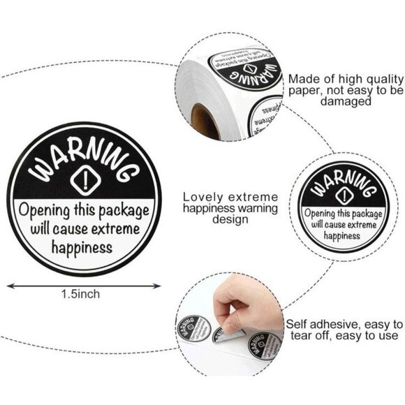 500pcs Extreme Happiness Stickers Black Round Self-Adhesive 1.5 Inch Labels Roll - Picture 2 of 4